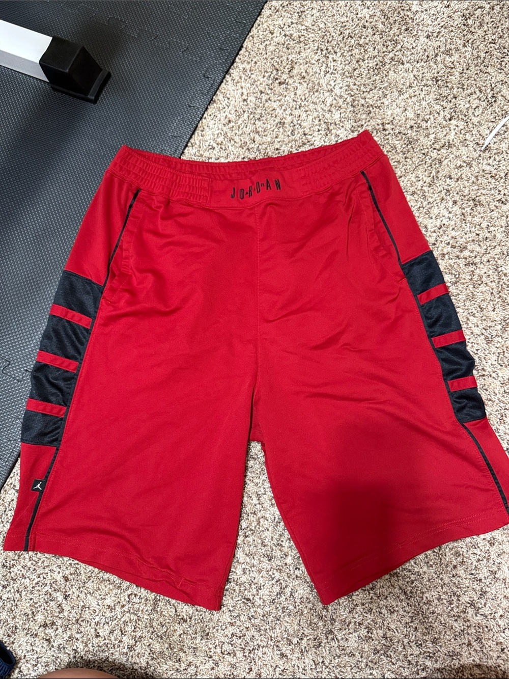 Jordan Red Basketball Shorts with Black Side Panels